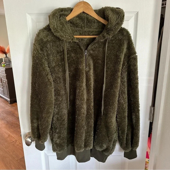 Teddy Bear Furry Long Sleeve Zip Up Sweater Hoodie with Ties Size Large - Picture 2 of 7